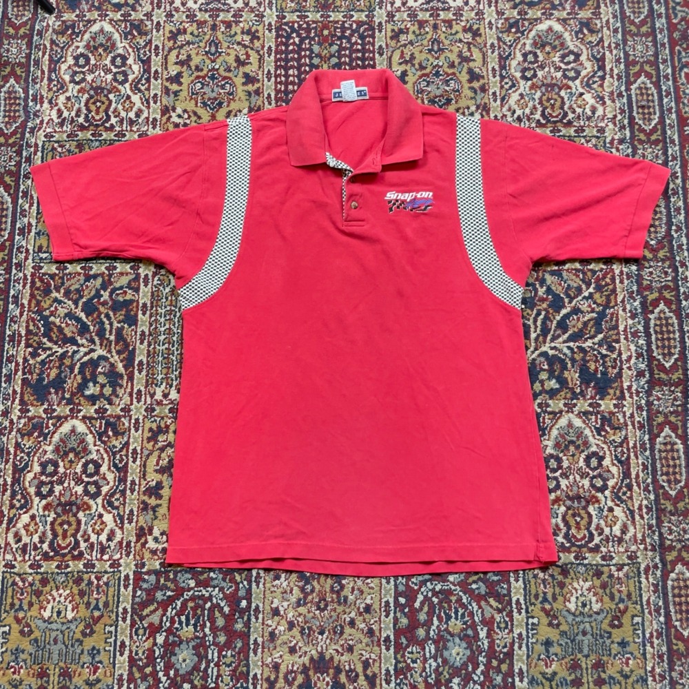 Snap On Racing Polo Shirt Men's Red Short Sleeve Collared‎ Button Up Size L